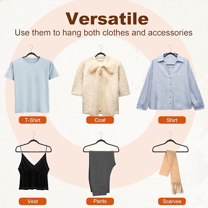 HOUSE DAY Heavy Duty Plastic Hangers 30 Pack, Non Slip Clothes Hangers with Rubber Pads and 360° Hook - Thin 0.2 Inch, Space Saving Coat Hanger Black, Closet Organizer for Shirt, Pants, Suit, Skirt