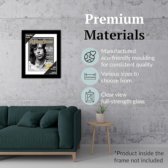 Creative Picture Frames 12 x 14 Magazine Frame with Full-Strength Glass, Holds Up To A 1/4" Thick Media with Installed Hangers for Easy Mounting, 14x16 Black Frame with White Mat