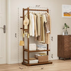 Coat Rack Solid Wood Clothes Rack with 2 Shelves & 4 Hooks for Hanging Clothes Garment Wallets Hats, Clothing Rack Heavy Duty Coat Rack Freestanding with Storage Hall Tree for Hallway Bedroom