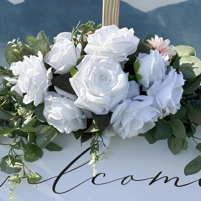 Wedding Arch Flowers, Rose Decorative Floral Swag for Lintel, 30Inch Artificial Greenery Eucalyptus Leaves Flower for Door Window Home Decoration