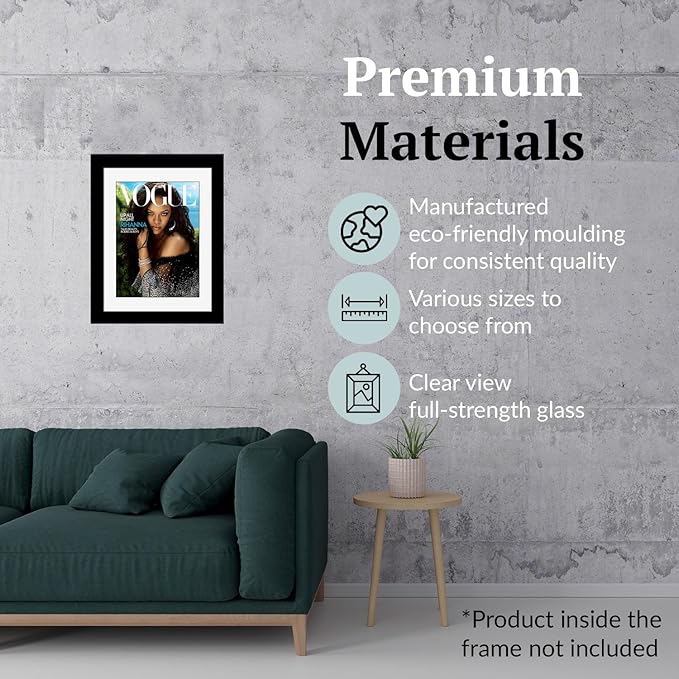 Creative Picture Frames 8.75 x 11.25 Magazine Frame with Full-Strength Glass, Holds Up To A 1/4" Thick Media with Installed Hangers for Easy Mounting, 11x14 Manhattan Black Frame with White Mat