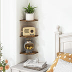 Fun Memories Corner Shelf Wall Mount, Floating Corner Shelves, Set of 6 Corner Wall Shelf Organizer, Rustic Wood Wall Storage Display Shelves for Living Room Bedroom Bathroom Kitchen, Rustic Brown