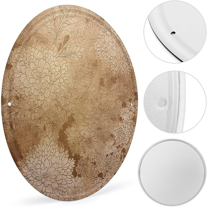 Wall Picture, with Golden Floral Design Printed Circular Iron Hanging Picture,Wall Art Decor,Home for Bedroom Living Room Bathroom Decor,Iron Painting 11.8X11.8 in