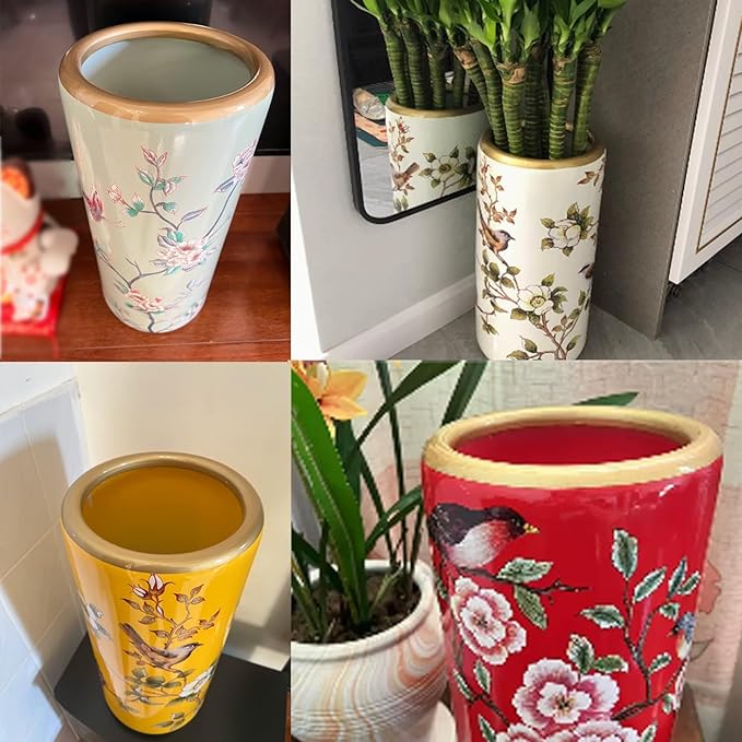 Ceramic Umbrella Stand Umbrella Holder for Entryway Hand-Made Umbrella Stand Barrels Umbrella Holder Cane Floor Standing Vase Ceramic Storage Bucket for Home Office Entrance Indoor.(Red 201)