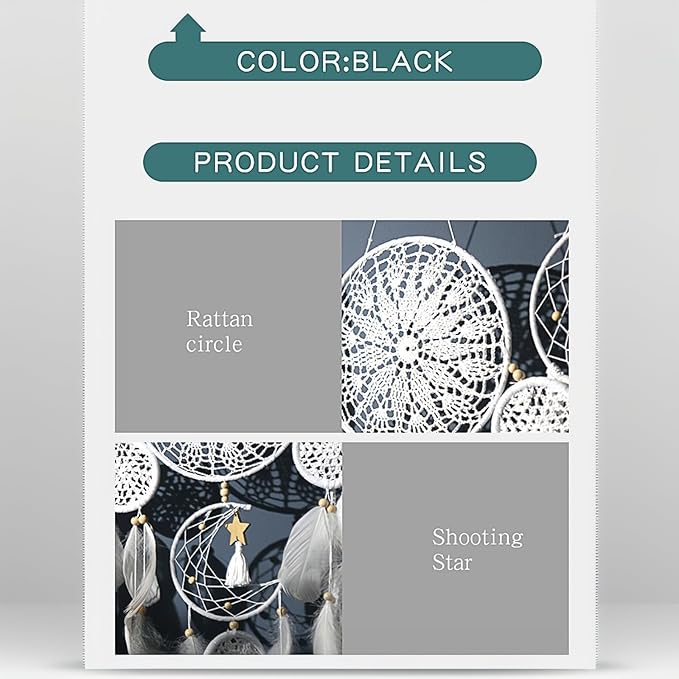 Dream Catcher Wall Decor,Large Boho Dream Catcher with Luxurious Feathers & Beads, Handmade Wall Hanging for Bedroom,Living Room, Gift Ready for Girls & Adults (Black-Purple)