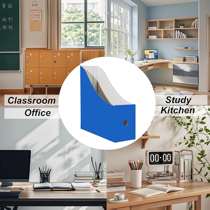 Limitliho 6 Pack Cardboard Magazine Holder for Desk, Book Bins for Classroom Library,Office,Home, 10.6" H x 10.2" L x 3.5" W in Magazine File Holder (Blue)