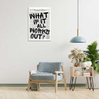 Drimiler Retro Black And White Newspaper Poster What If It All Works Out Canvas Wall Art Positive Affirming Quote Minimalist Prints Painting For Home Bedroom Dorm Wall Decor 12x16in Wframed