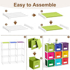 Geelin 9 Cube Toys Storage Organizer with Fabric Bins and Labels, 11 Inch Collapsible Cubby Storage Drawers Colorful Dresser with Shelf for Playroom Nursery Closet Bedroom Dorm Decor