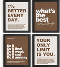 DSHFG Motivational Inspirational Office Wall Art Decor Prints Set of 4, Black Motivational Wall Decor Trendy Retro Posters for Office Home Decor, 8x10 Unframed (Brown)