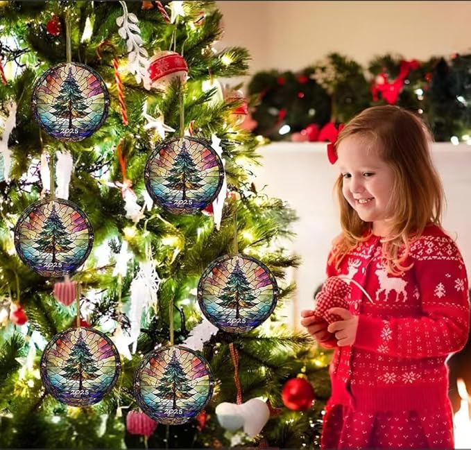 Christmas Ornaments, Stained Glass Style, Round Fun Acrylic Decoration Gifts (Christmas Tree)