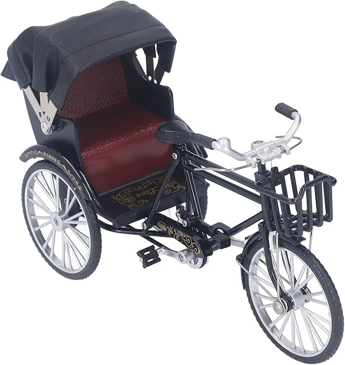 TOPINCN Retro Rickshaw Figurine Decorative Alloy Wheel Rickshaw Model Lifelike Collectible Miniature Rickshaw Toy Retro Rickshaw Ornament Decorative