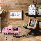 Coffee Bar Decor Vintage Mini Metal Pickup Truck Decor with Book Accessories for Coffee Station, Farmhouse Tiered Tray Tabletop Decorations for Home Kitchen, Office, Cafe