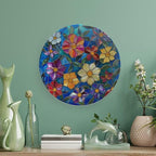 Stained Glass Theme Decorative Ceramic Plate Round Porcelain Plate,6 inch,Colorful Flowers Pattern,for Decorative Ornaments Giving Plates, 1 Plate with 1 Display Stand,Multicolor