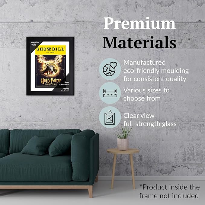 Creative Picture Frames 5.87 x 8.5 Magazine Theatre Show Frame with Full-Strength Glass, Holds Up To A 1/4" Thick Media with Installed Hangers for Easy Mounting, 8x10 Black Frame with White Mat