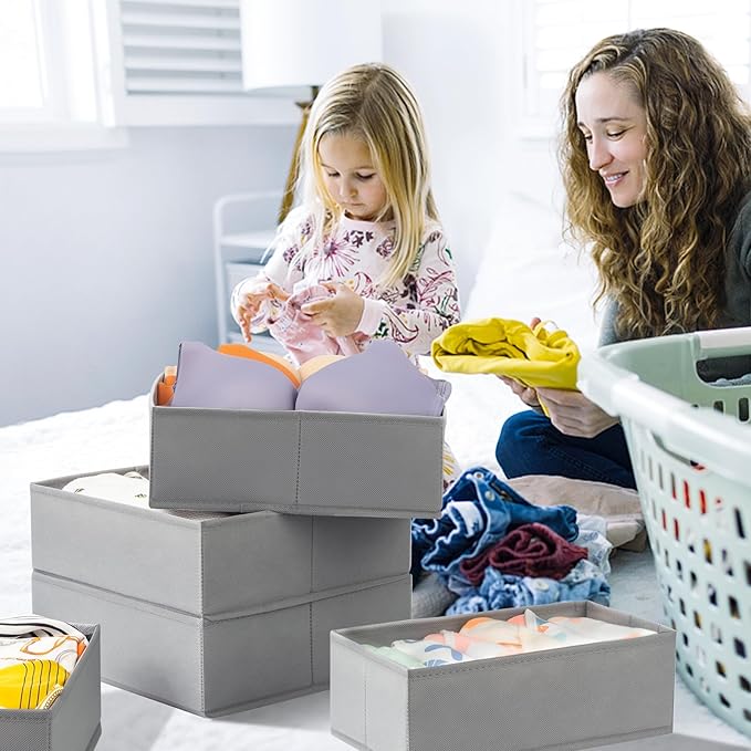 Criusia Drawer Organizer Clothes 12 Pack -Dresser Organizer Bins for Closet Bedroom - Baby Clothes Organizers and Storage for Nursery Organization -Drawer Organizer Divider for Sock Underwear-Grey