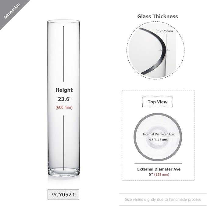 WGV Cylinder Vase Bulk, Diameter 5", Height 24", Clear Glass Floral Planter Container, Tall Centerpiece Arrangement for Wedding Party Event Home Office Decor, 6 Pieces