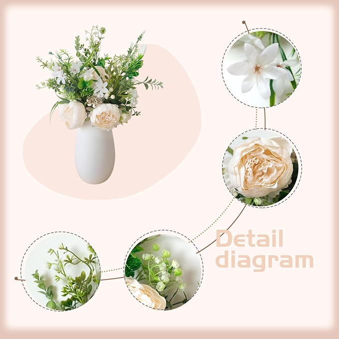 idyllic 6 Pack Artificial White Rose Stems for Spring Wreaths Front Door Decor Bendable Realistic Fake Roses for DIY Floral Arrangements Vase Centerpieces and Home Wedding Decoration