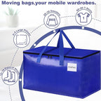 StorageRight Heavy Duty Moving Boxes-Moving Bags with Zipper, Reinforced Handles and Tag Pocket-Collapsible Moving Supplies-Totes for Storage Great for moving, Storage and Travel 93L(Blue-8 Pack)
