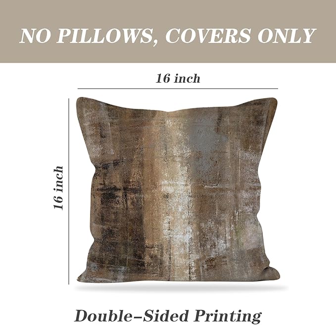 Taupe Throw Pillow Cover Pack of 2, Abstract Art Gallery Modern Decorative Cushion Cover for Bedroom Sofa Living Room(16 x 16 Inch,Taupe)