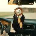 Mini Dream Catcher Car Rear View Mirror Accessories, Native American Car Interior Decor Charms Natural Rattan Black Feathers Wall Hanging Ornament for Men