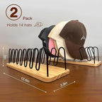 Hat Organizer for Baseball Caps-2 PacK | Wood & Metal Hat Rack Holds 14 for Baseball Caps | Space-Saving Closet Shelf Organizer for Bedroom, Dresser, Entryway