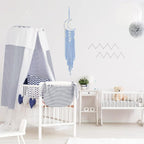 Macrame Moon Dream Catcher for Girl, Blue Boho Crescent Dreamcatcher for Bedroom Adult, Handmade Nursery Room Wall Hanging with Star Pendant for Teen Boy, Bohemian Home Decoration Idea