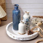 Ceramic Vases Set of 3, Blue and White Flower Decorative Vase for Farmhouse Shelves, Rustic Vase for Table Bookshelf, Living Room