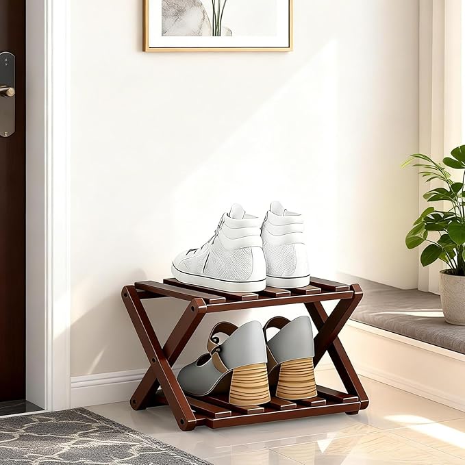 2/3/4/5/6/7/8/9 Tier Bamboo Folding Shoe Rack,2026 New Bamboo Foldable Shoe Rack,no Installation Required,Vertical Multi-Layered Organizer,Space-Saving for Entryways& Balconies (Brown, 7)