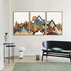 SIGNINART Vintage Mountain Framed Canvas Wall Art, Boho Sunrise Art Prints, Forest Nature Wilderness Art Paintings, Modern Farmhouse Woodcut Style Wall Decor for Living Room Bedroom, Office 16"x24"x3