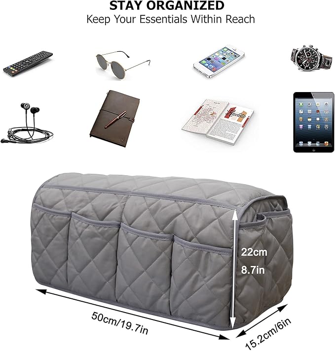 Armchair Caddy, Sofa Armrest Organizer with 14 Pockets, Waterproof Non Slip Recliner Remote Control Holder, Couch Chair Arm Storage for TV Remotes, Phone, iPad, Magazine, Books