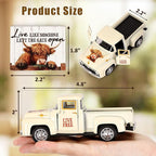 Huray Rayho Highland Cow Metal Truck Decor - with Live Like Someone Left The Gate Open Wooden Sign, Highland Cow Gifts Stuff for Women Farmhouse Western Office Decor for Home,Shelf,Tiered Tray,Table