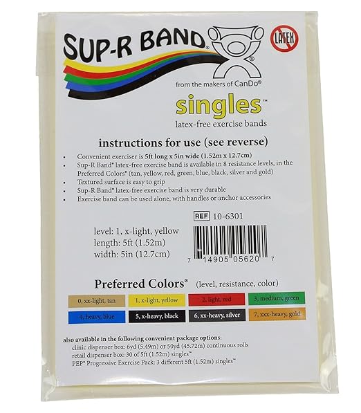 CanDo 10-6301 Sup-R Latex Free Exercise Band, 5' Singles, X-Light, Yellow