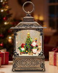 Musical Elf Christmas Tree Snow Globe - Electric Plastic Christmas Snow Globe Lantern, Lighted Glitter Globe with Swirling Sparkle and LED Lights, Holiday Decoration and Xmas Gift