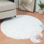 White Faux Rabbit Washable Fur Area Rugs Circle Rugs for Living Room Bedroom Teen Room Fluffy Area Rug 3ft Round Rug