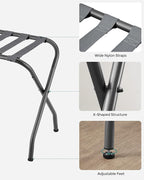 SONGMICS Luggage Rack, Pack of 2, Luggage Racks for Guest Room, Suitcase Stand, Steel Frame, Foldable, for Bedroom, Gray URLR64GS-2