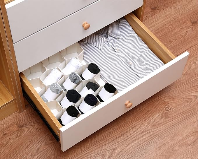 Drawer Splitter 16-piece Set Adjustable Honeycomb Organizer Tie Sock Organizer Underwear Panties Cosmetic Sorter (White)