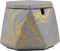 FREELOVE Concrete Ashtray with Lid & Stainless Steel Ashtrays for Cigarettes, Cement Ash Tray Smoking Holder Indoor Smokeless Outdoor Windproof Patio Home Office Cool Decor(Grey-Gold, Large)
