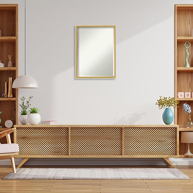 Amanti Art White Wall Mirror 25x19 Paige White Gold Rectangle Bathroom Mirror for Wall Decor Living Room, Medium Modern Wood Frame, Hangs Horizonally and Vertically, Bathroom Decor, Beveled Edge