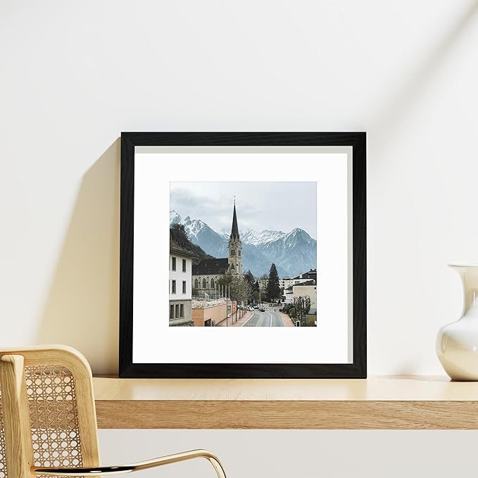 Vittanly 12x12 Picture Frames Set of 9, Display 8x8 Pictures with Mat or 12x12 without Mat, Photo Frames for Wall Mount, Engineered Wood, Black&Brown&Grey