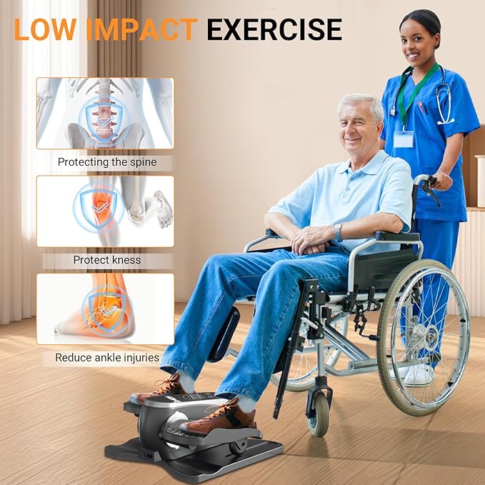 Under Desk Elliptical Machine, Electric Leg Exerciser for Seniors with 12 Adjustable Speeds, Auto & HR Modes, Portable Quiet Seated Pedal Exerciser with Remote Control