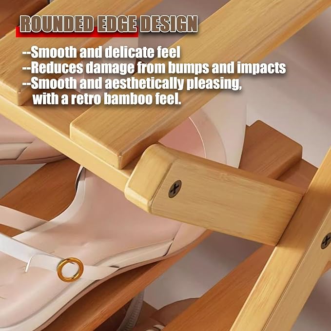 The 9-Tier No-Assembly Bamboo Rack, 2-9 Tier Folding Shoe Storage Rack, Space-Saving Organizer for Shoes, No Assembly Narrow Shoe Shelf for Entryway Closet Dorm (Brown, 2 Tier)