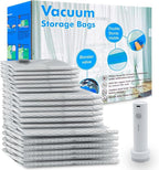 Vacuum Seal Bags 18-Pack with Wireless Pump, 6 Large/6 Medium/6 Sizes, Reusable Storage for Clothes Travel, Luggage & Suitcases, Portable Space Saver
