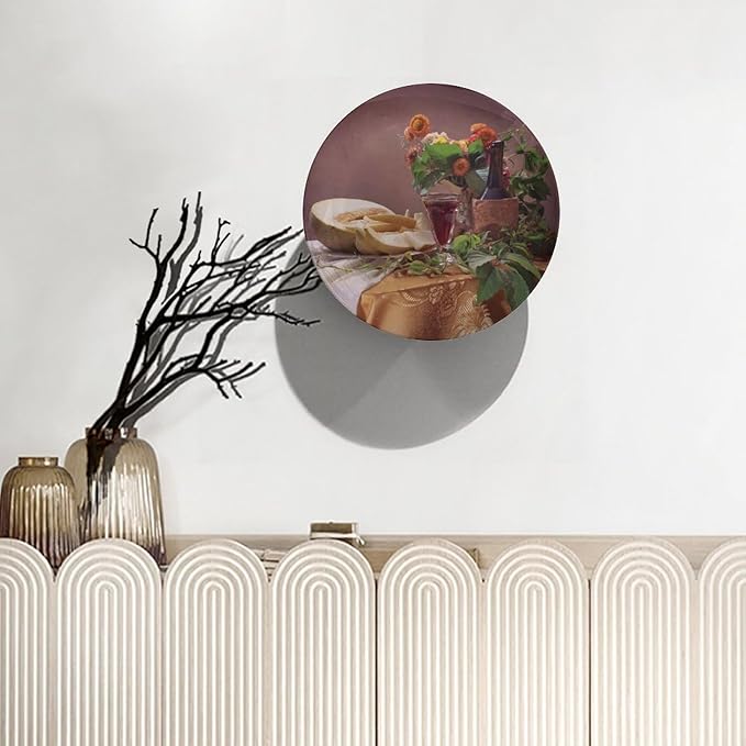 Decorative Plates, 6 Inch, Floral Cantaloupe Wine Round Display Plate, Handmade Ceramic Ornament, for Kitchen Party Coffee Table Decor Art