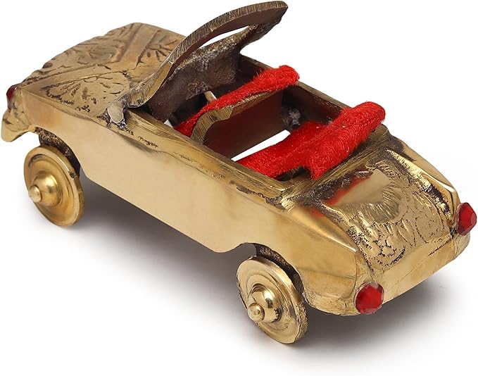 NAMS Brass Vintage Car Showpiece Antique Classic Convertible Figurine Red Seat for Home Decor, Office Desk, Living Room Decoration Traditional Collectible Display Showcase Unique Gift Item (9x5x4 cm)