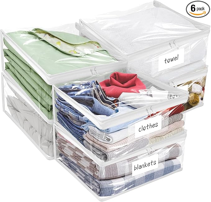 Plastic Storage Bags with Easy-Glide Zipper, Pack of 6, Durable Clear Vinyl Zippered Storage Bags for Clothes Sweaters Comforters Blankets Sheets Bedding (25 x 21 x 11 Inch)
