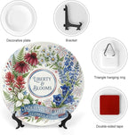 250th Anniversary Decorative Plates 10 Inch Patriotic Decorations Floral Plates with Stand 4th of July Independence Day Veterans Day Home & Office Decor