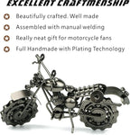 TRANSGOOD Handmade Motorcycle Model with Rolling Wheels, 9" Vintage Steampunk Bike Sculpture, Heavy-Duty Iron Desk Decor, Unique Biker Gift for Dad Husband, Industrial Man Cave Office Home Art (B03)