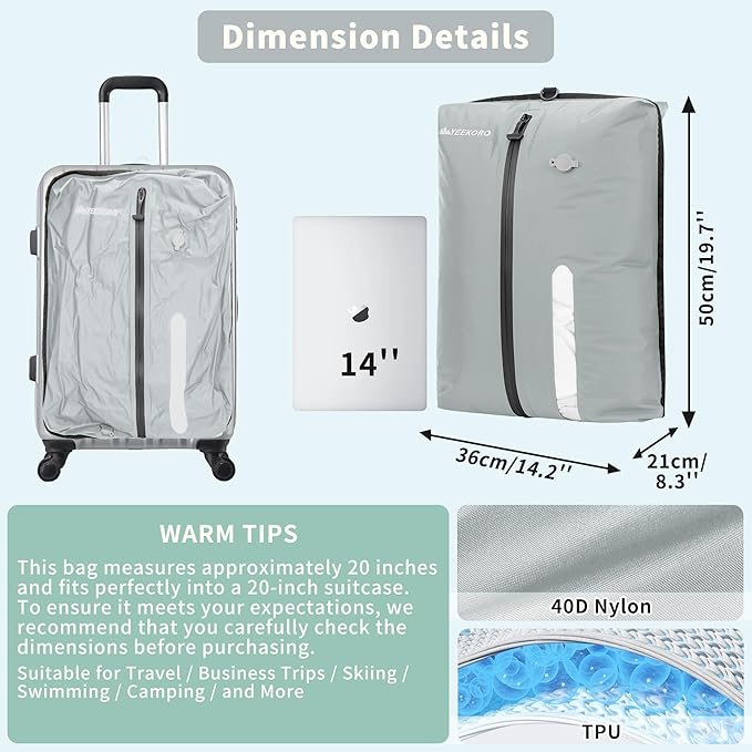 Vacuum Bag for Travel, Professional IPX8 Waterproof Reusable Vacuum Compression Bags for Travel Suitcases, Durable Space Saver Bag(2 PACK,With Pump)
