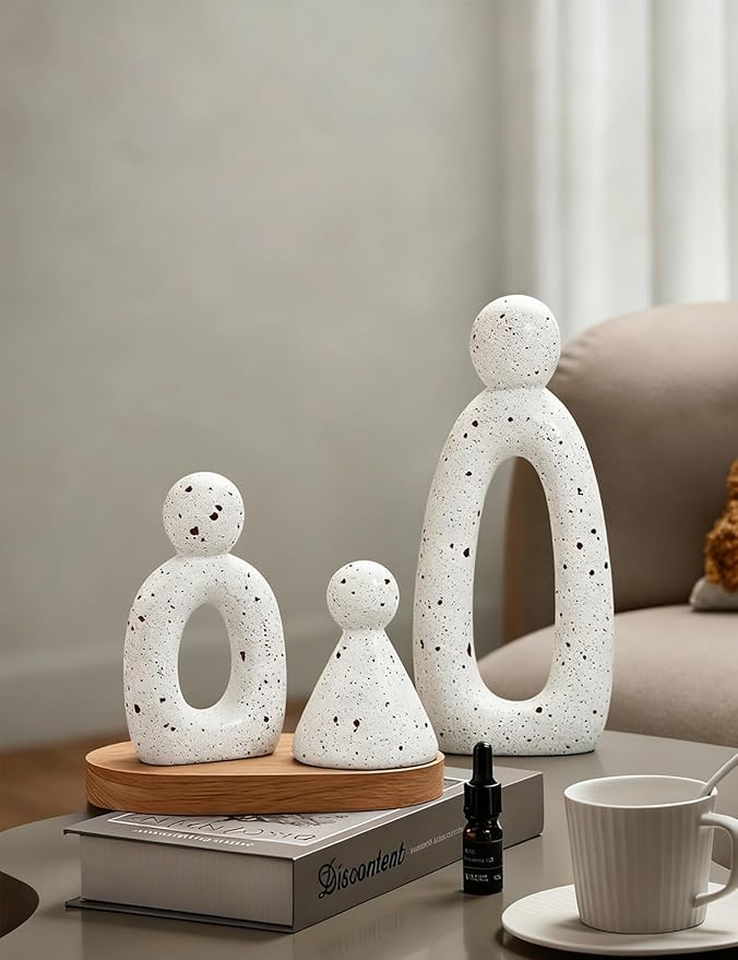 Abstract Family of 3 Figurines Modern Sculptures - Minimalist Home Decor for TV Stand, Bookshelf, Living Room | Decorative Accents and Gift Ideas as Knick Knacks for Shelves (White)