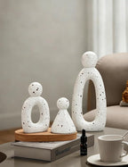 Abstract Family of 3 Figurines Modern Sculptures - Minimalist Home Decor for TV Stand, Bookshelf, Living Room | Decorative Accents and Gift Ideas as Knick Knacks for Shelves (White)